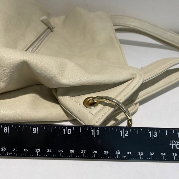 DS Faux Leather Tote Bag Purse Satchel Large Beige Studded Lazer Cut Zippers - Picture 10 of 11